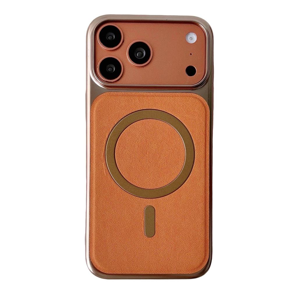 Совместимый с Apple 17 Pro Max Магнитный чехол с текстурой кожи для iPhone 16, Легкая роскошь 15 и Бизнес 14 Электроplated Защитная крышка