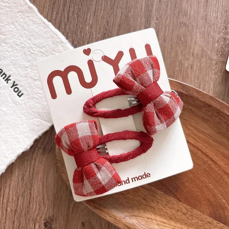 2 шт./компл., красные корейские модные детские заколки для волос для девочек, милые заколки-банты в горошек для детей, аксессуары для волос Hedawear