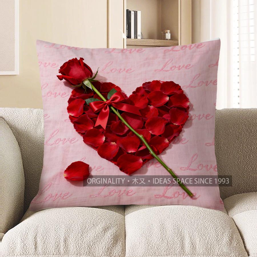 Home Decor Rose Heart Love Pattern Throw Pillow Pattern Cushion Cover Suitable For Sofa Bedroom Car Pillow Cover