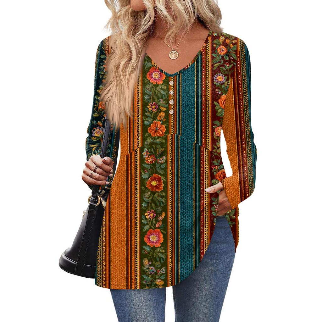 Women's Fashion Casual Long Sleeve Solid Color Shirt Women's V-Neck Tops