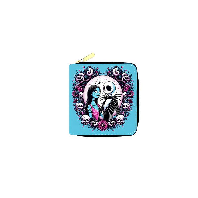 Nightmare Before Christmas PU Wallet Student Men Short Coin Purse ID Card Holder Jack Skellington Print Black 6pcs