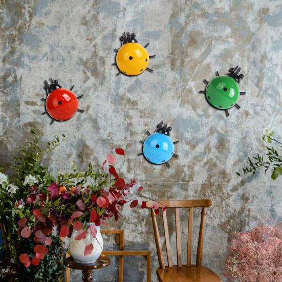 Металлическое украшение для сада в виде божьей коровки, настенный декор, скульптура божьей коровки, расписанная вручную фигурка божьей коровки для забора, дерева, крыльца, дома, патио