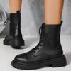 Мода 2025 Модные кожаные ботильоны на шнуровке для женщин Износостойкие на молнии Платформа Женские ботильоны Круглый носок Молния Женские ботинки