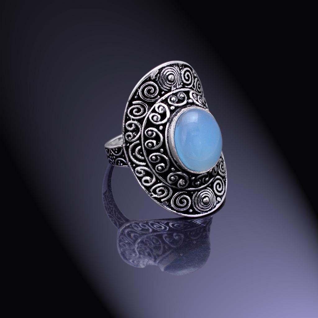 Natural Blue Chalcedony Gemstone 925 Sterling Silver Ring Size 9.25 J4q68