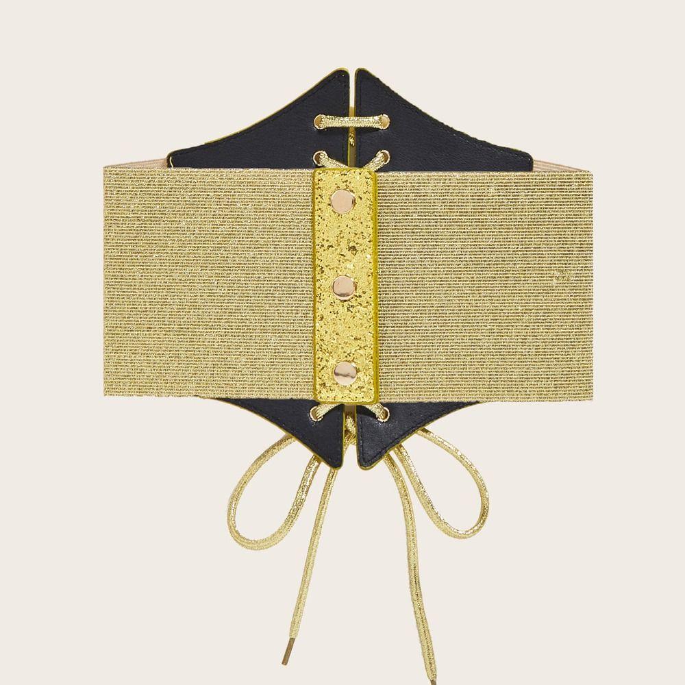 Elastic Gold Cummerbunds Shinny Blingbling Corset Belt Luxury Leopard Print Waistband  Dress