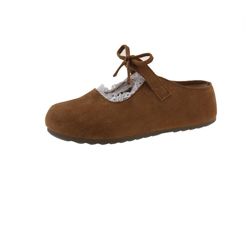 Тапочки-полушапки с бантом в стиле ретро, женская верхняя одежда, весна-лето 2025 г., плоские тапочки с одной педалью на толстой подошве