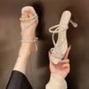 Мода 2024 года, новые женские туфли на высоком каблуке со стразами, летняя мода, сексуальные вечерние женские туфли, открытые тапочки Zapatos Mujer