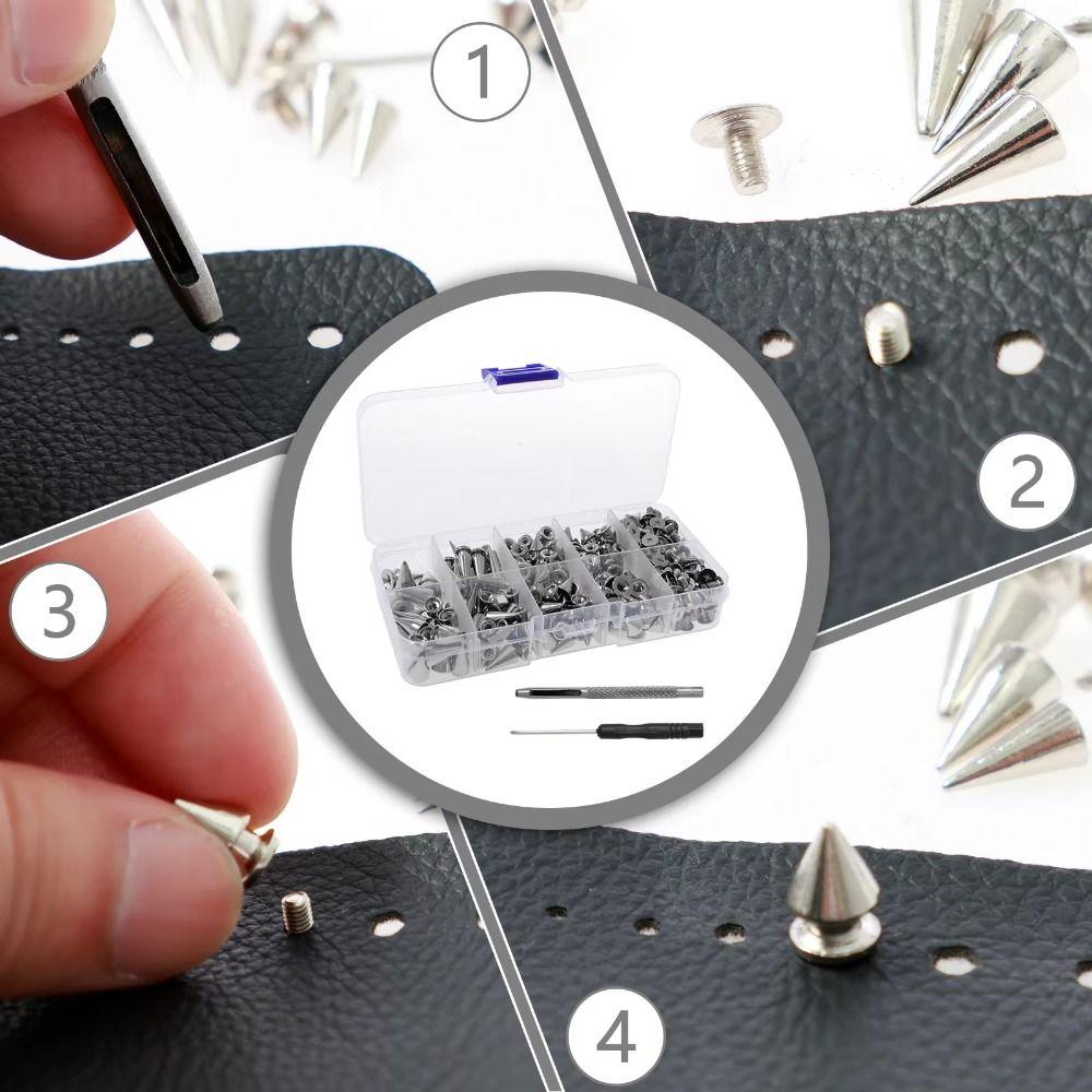 359Pcs Wear-resistant Punk Spikes and Studs Kit 8 Sizes Cone Spikes Kit Leather Accessories