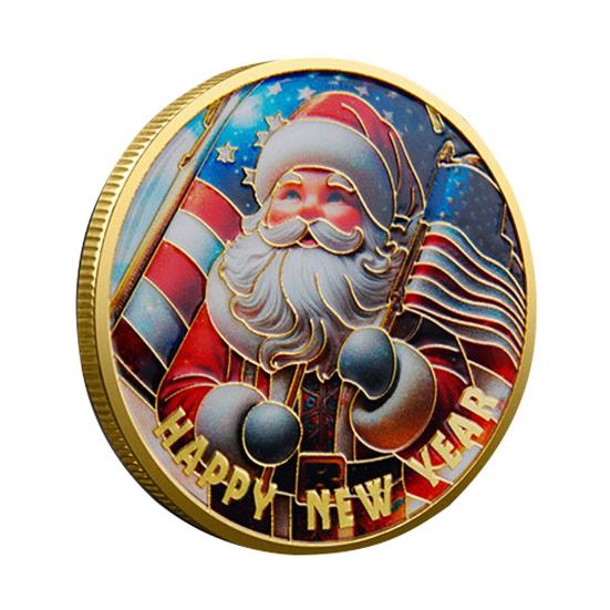 Рождественские монеты Санты, двухсторонняя коллекционная монета из сплава, красочный узор, праздничная сувенирная монета на Рождество