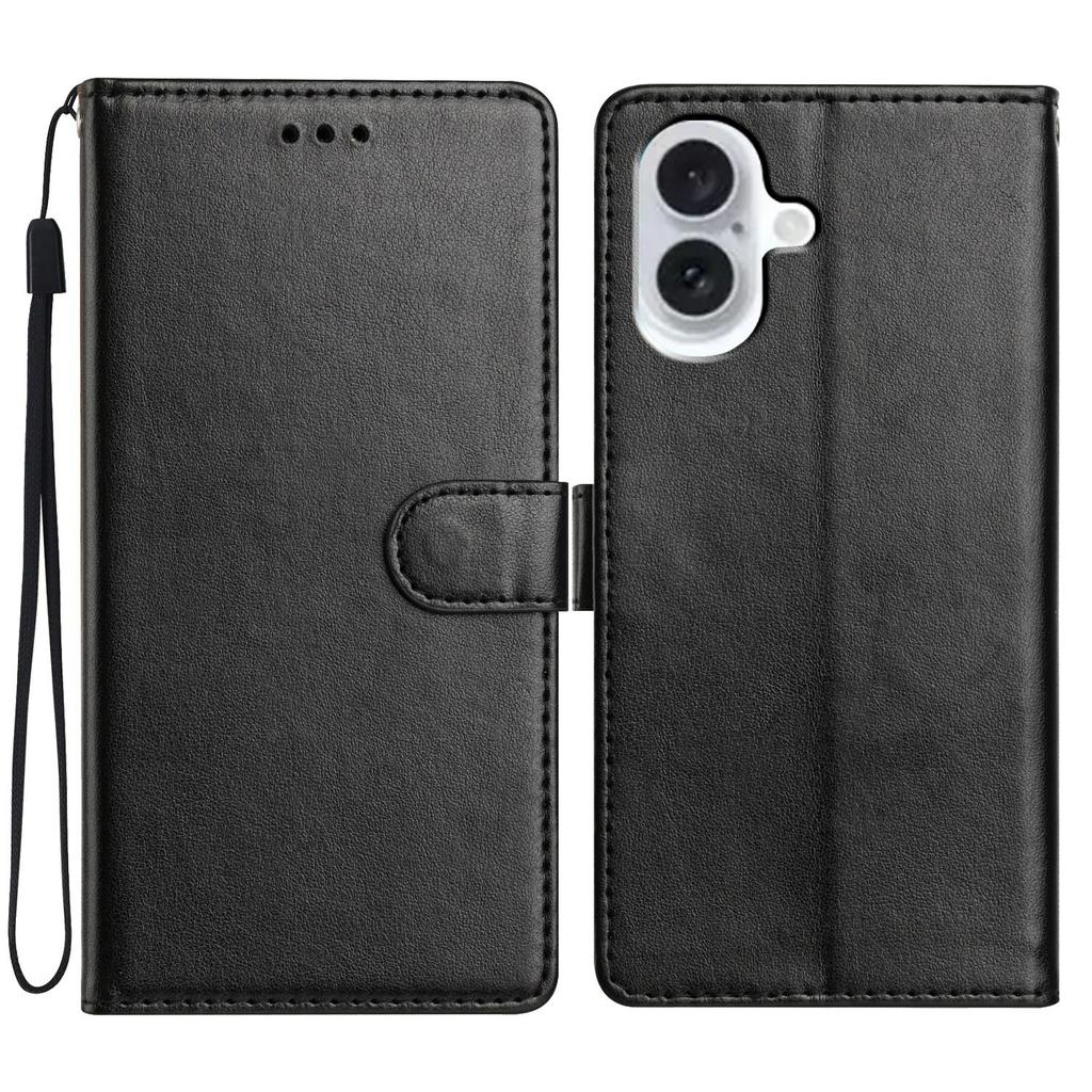 For iPhone 17 Leather Case Wallet Stand Phone Cover with Handy Strap