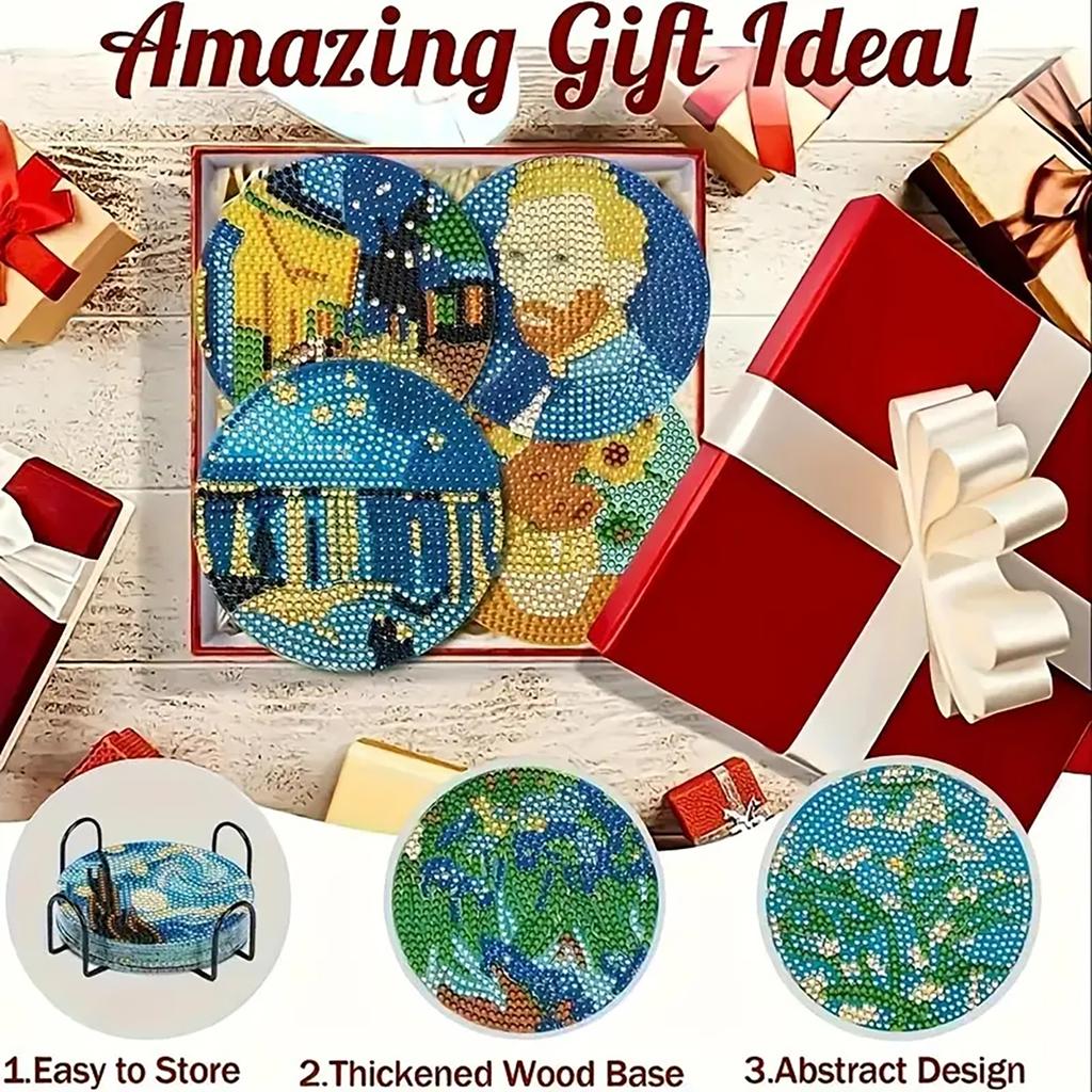 8 Pieces/set of Diamond Painted Starry Sky Patterned Coasters with Brackets DIY Coasters for Beginners and Adults, Art and Craft Supplies Gifts