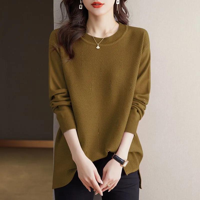 Middle-aged Mother Autumn Winter Round Neck Sweater Women Loose Top Knitted Base Shirt