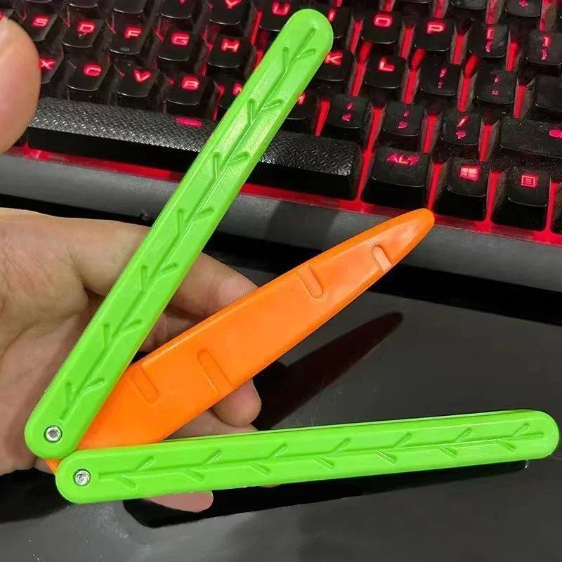 3D Printing Radish Butterfly Knife Straight Jump High-quality Gravity Mini Keychain Decompression Toy Gift Surprise