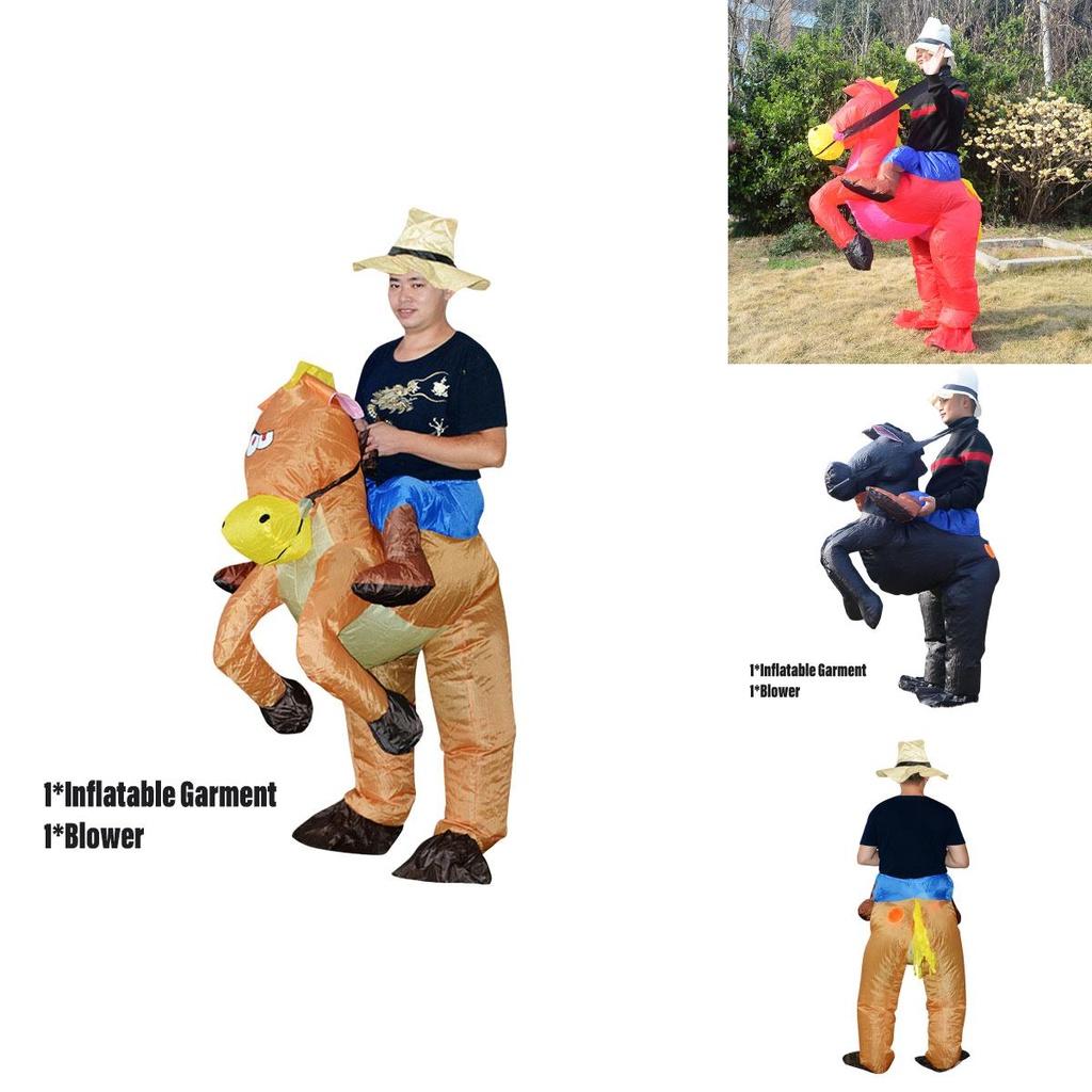 Надувной костюм лошади для взрослых, креативный наряд для выступления, полиэстер, коричневый/красный/черный