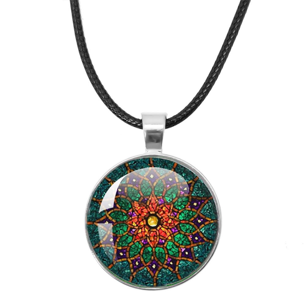 Классические necklaces с подвесками из стекла на веревочной цепи 'Цветок Жизни' Мандала Элегантные И Сложные Узоры Ожерелья Для Женщин Кабошон Украшения