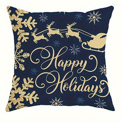 Home Decor Merry Christmas And Happy Holidays Pillows Pattern Cushion Cover Suitable For Sofa Bedroom Car Pillow Cover