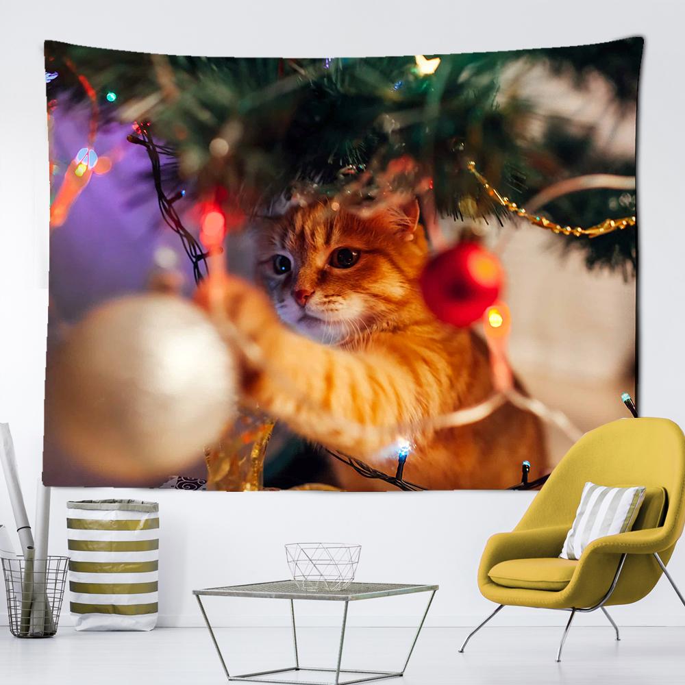 Рождественский гобелен с котом, подвесной настенный, Рождественский подвесной тканевый декор, сцена для спальни, вечеринки, гостиной, Рождественский гобелен