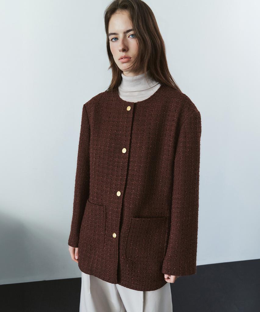 SIYAZU Siot4204 Oversized Atelier Tweed Jacket_Brown