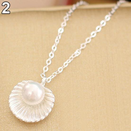 Women's Elegant Faux Pearl Shell Charm Polished Necklace Gift Fashion Jewelry KTJ