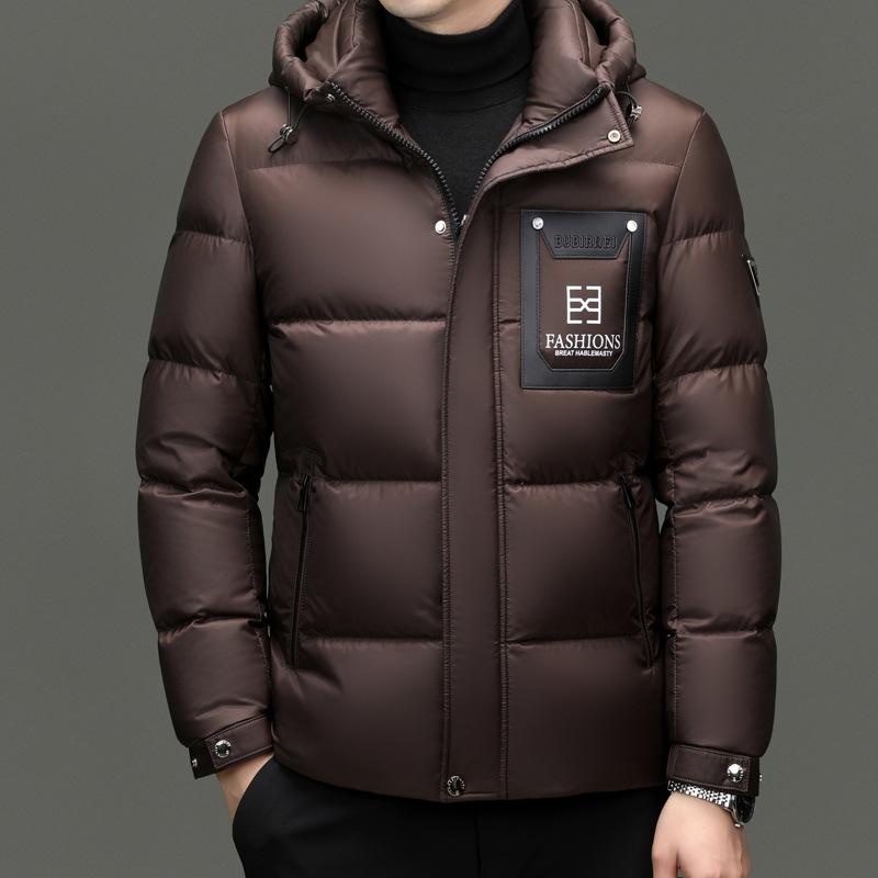 Осенне-зимняя теплая утиная пуховая куртка с капюшоном для среднего и молодого возраста, деловая, модная, утолщенная, повседневная