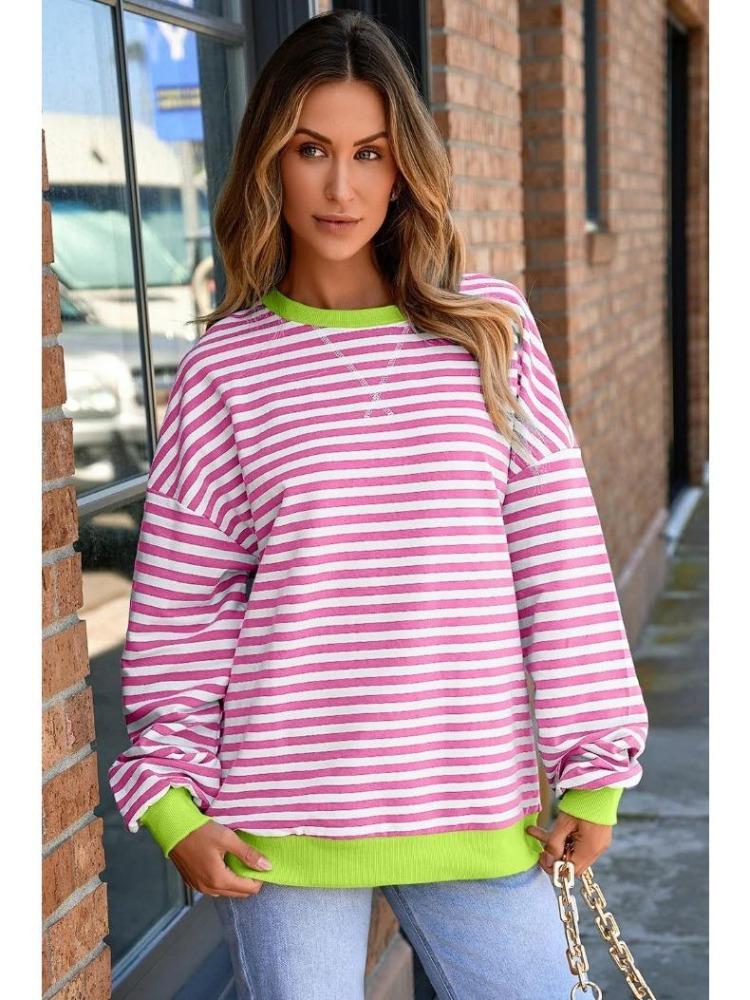 Женский повседневный оверсайз свитшот в полоску, пуловер свободного кроя, футболка с длинным рукавом и круглым вырезом, удобный свитер-рубашка