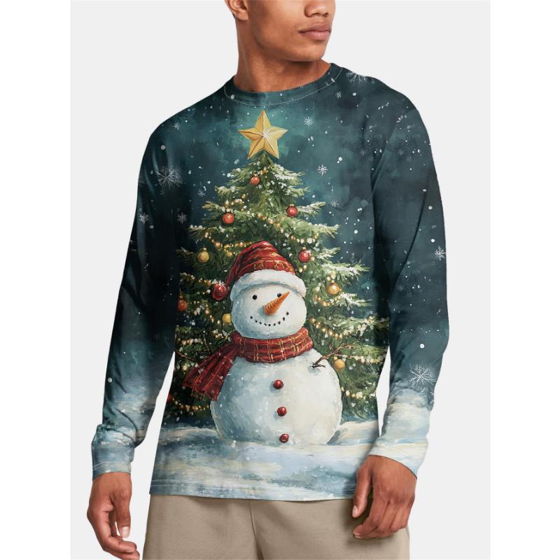 Christmas Theme Santa Claus 3D Prints Casual Men's Long Sleeved T Shirt Tee Sports Pullover Crew Neck Tops Spring&Fall Clothing