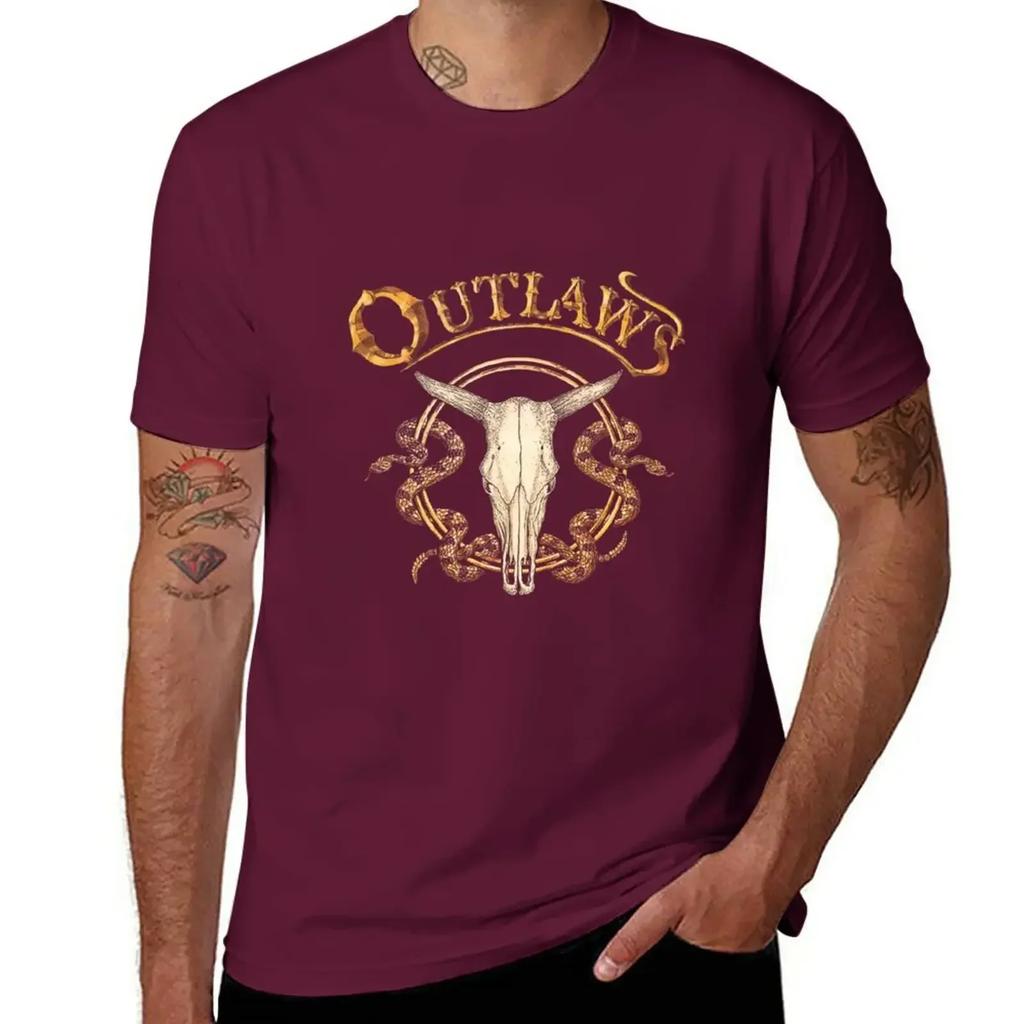 Винтажная одежда Одежда в стиле хиппи Мужские футболки The Outlaws Южно-роковая группа Горячая распродажа Черная футболка Оверсайз Мужская одежда