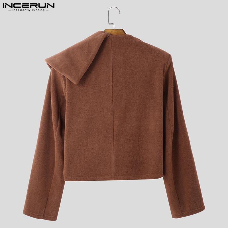 INCERUN Мужские весенние повседневные пальто из флиса с нестандартными лацканами и боковыми пуговицами