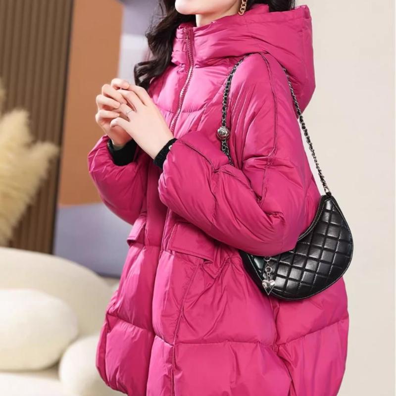 Purple Down Jacket Women's Winter High-end Loose Mid-length Hooded Bread Jacket