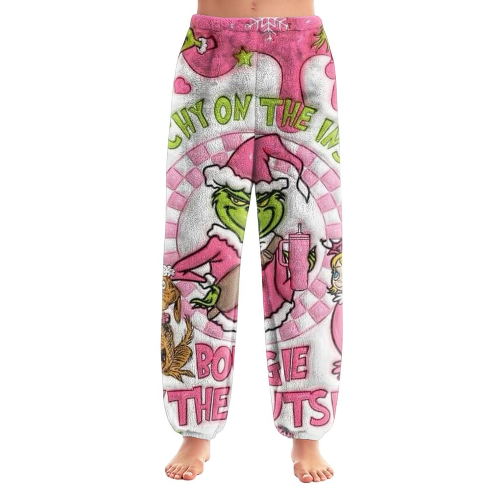 Women's Christmas  Print Trousers With Drawstring Cuffs Casual Pants And Pajamas
