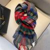 100 Pure Wool Scarf Women's Retro Plaid Red Men's and Women's Couple's Autumn and Winter Warm Scarf
