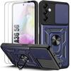 Case + 2 Tempered Glasses for Samsung Galaxy A36 - Rigid Shockproof with Ring Stand and Lens Protection - Navy Blue