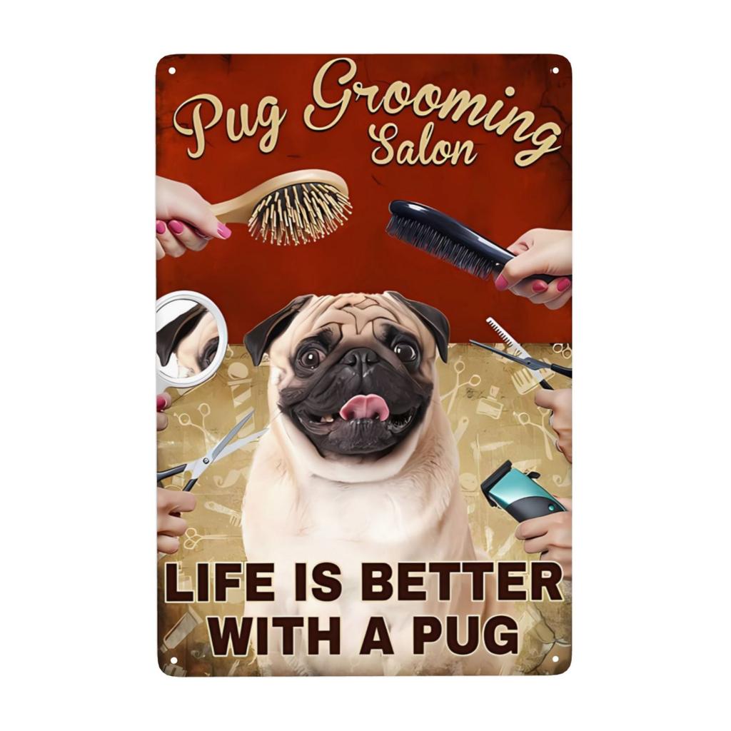 Dog Salon Vintage Wall Metal Sign, Dog Grooming Salon Sign Farmhouse Country Kitchen Home Garden Wall Decor Art 8x12 Inch