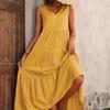Свободное повседневное платье без рукавов с V-образным вырезом и оборками на подоле для весны и лета, женская одежда