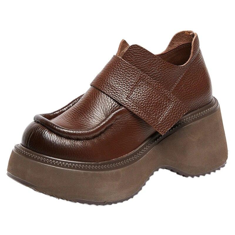 2024 весенние новые удлиняющие лоферы, туфли-лодочки из натуральной кожи на липучке, модная универсальная женская обувь на платформе