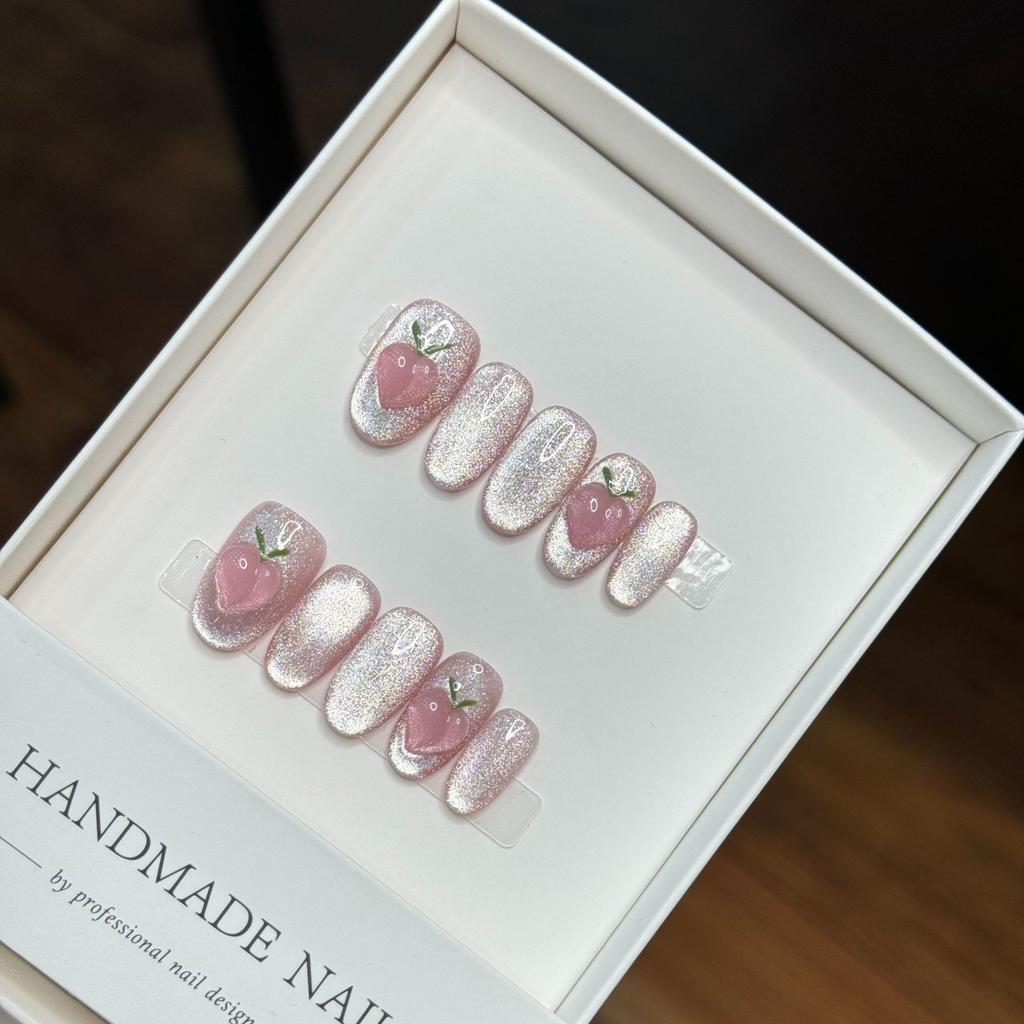 10 шт./набор Ручная работа Мечтательные синие накладные ногти Короткая форма балерина Градиентный и омбре дизайн Глянцевое покрытие Съемные кончики для false nails