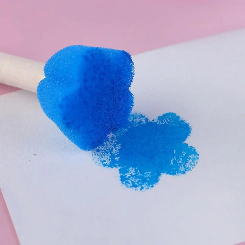 5Pcs/set Art Paint Sponge Stamp Stick DIY Painting Stencil Wooden Handle Mini Kids DIY Painting Stencils Art Tool
