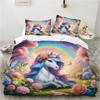 Cute Cartoon Unicorn Duvet Cover Set, Rainbow Floral Kids Bedding, 3D Printed Soft Microfiber Quilt Cover Pillowcase