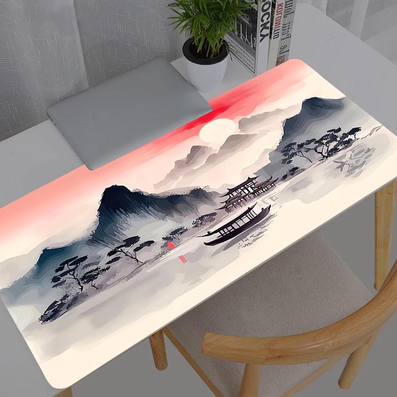 Mouse Pad Large Ink Wash Painting Scenery Gamer Gaming Accessories Speed Keyboard Rubber Lock Edge Desk Mat Laptop Mousepad