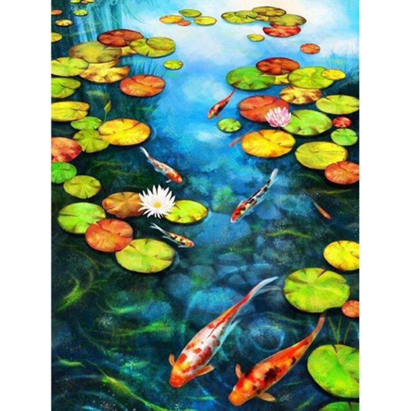 Новый! Diy 5d комплект алмазной живописи кои рыба озеро лотоса картина ручная работа мозаика художественная картина домашний декор