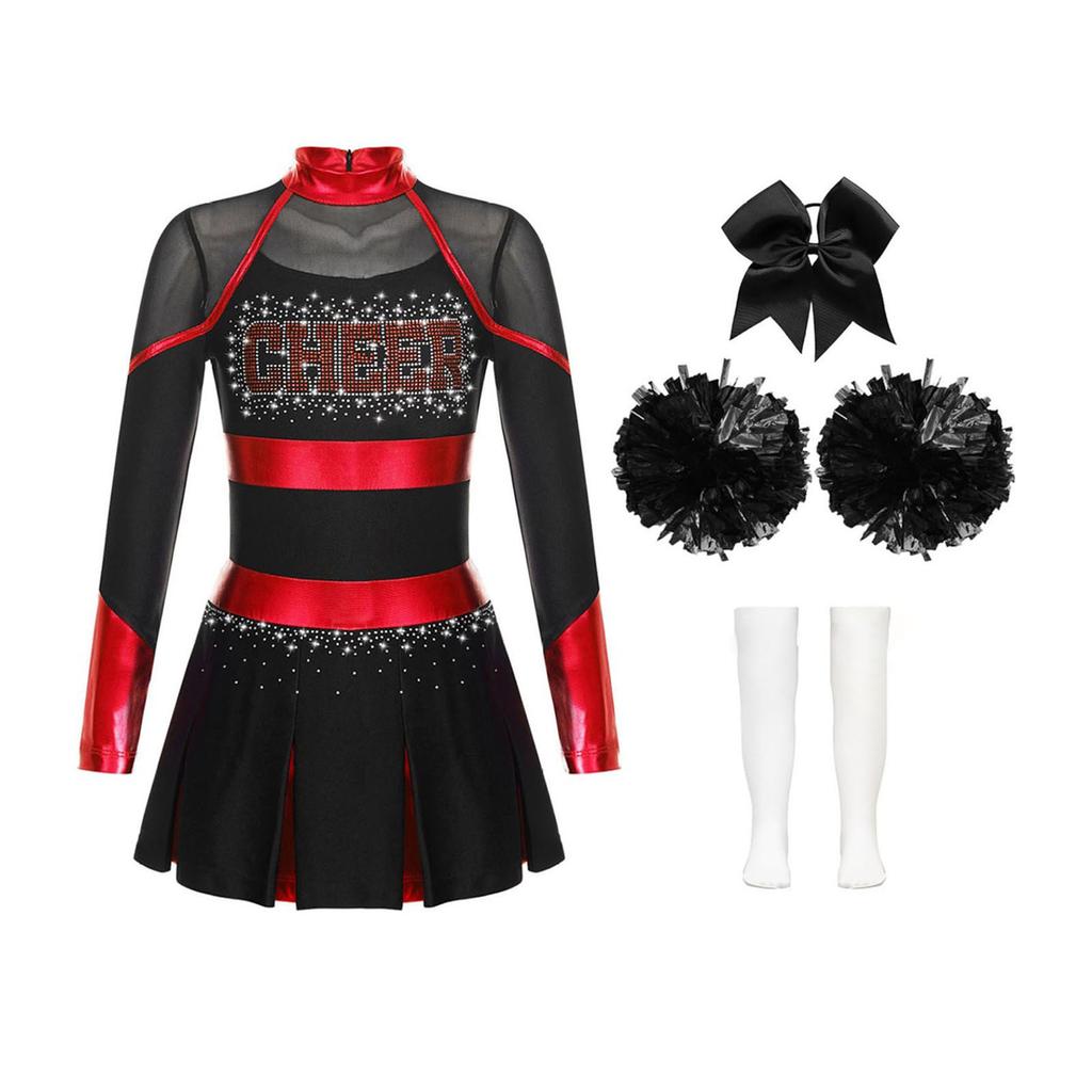 Детский модный костюм для чирлидинга и косплея, комплект (Платье + Аксессуар для волос + Цветок для руки + Носки)