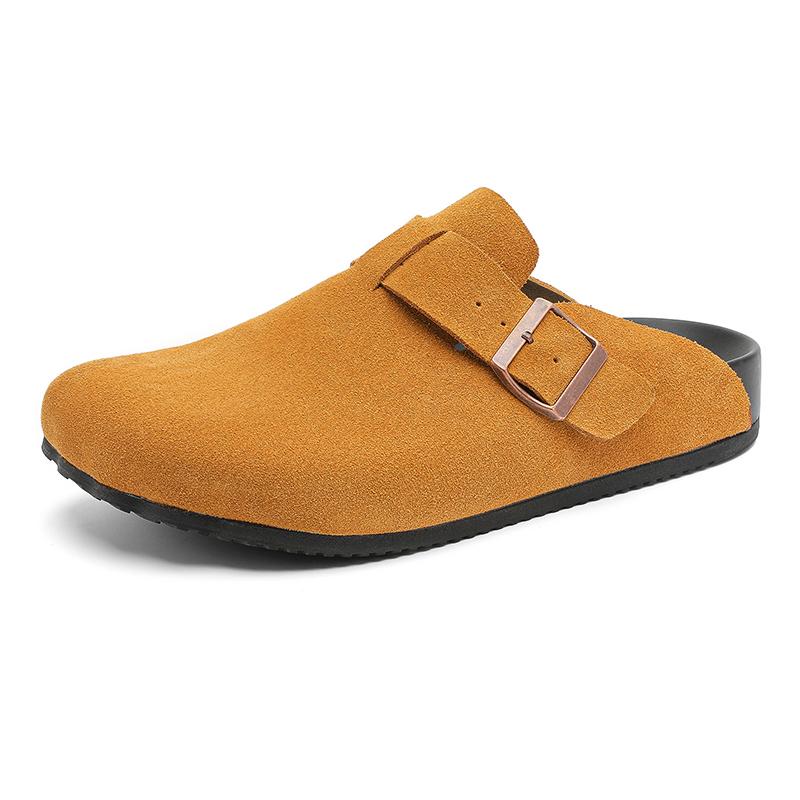 Мода Мода Замшевые Пробковые Тапочки для Мужчин Стелька Пробковые Сабо Сандалии с Поддержкой Свода Стопы Сабо Мюли Тапочки Для Отдыха Ходьба Мужской Полудраг