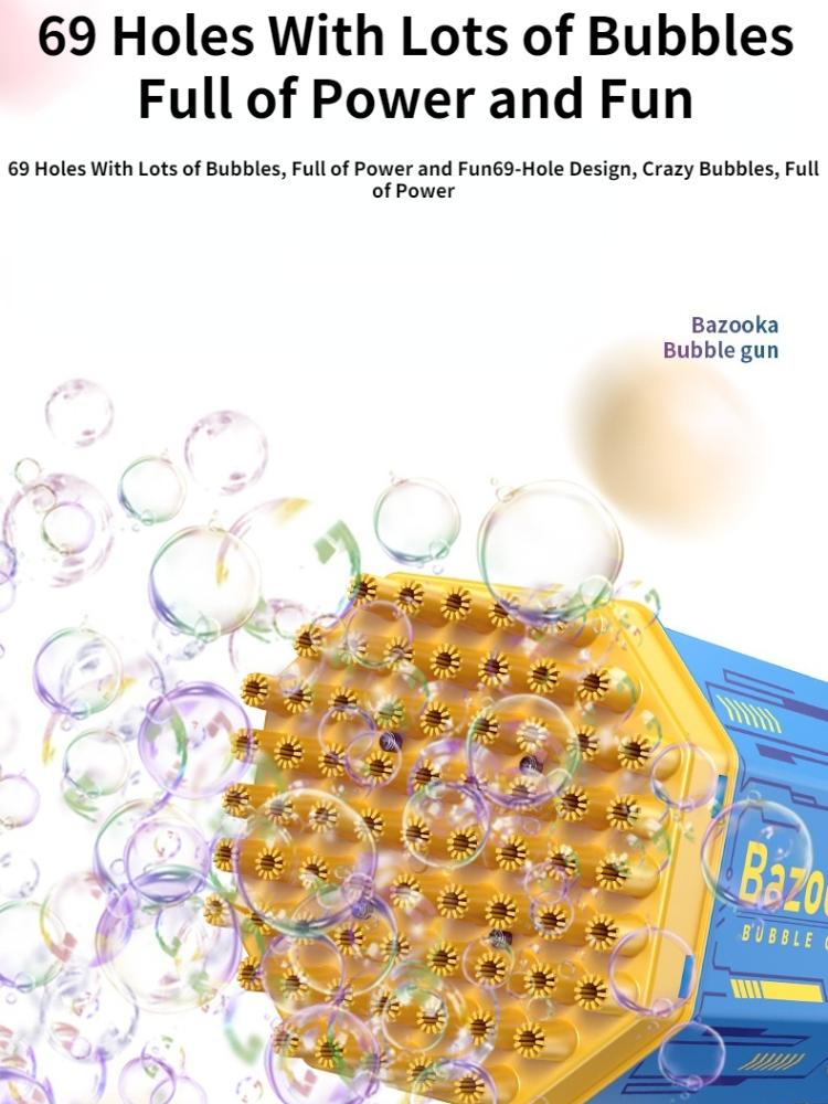 Пистолет-ракета с 69 отверстиями, мыльные пузыри, автомат в форме пистолета, автоматический вентилятор со светом, детские игрушки, подарок на день защиты детей