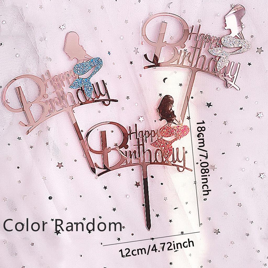 1pc Glitter Mermaid Happy Birthday Cake Mermaid Cake , Under The Sea Themed, Birthday Party Supplies