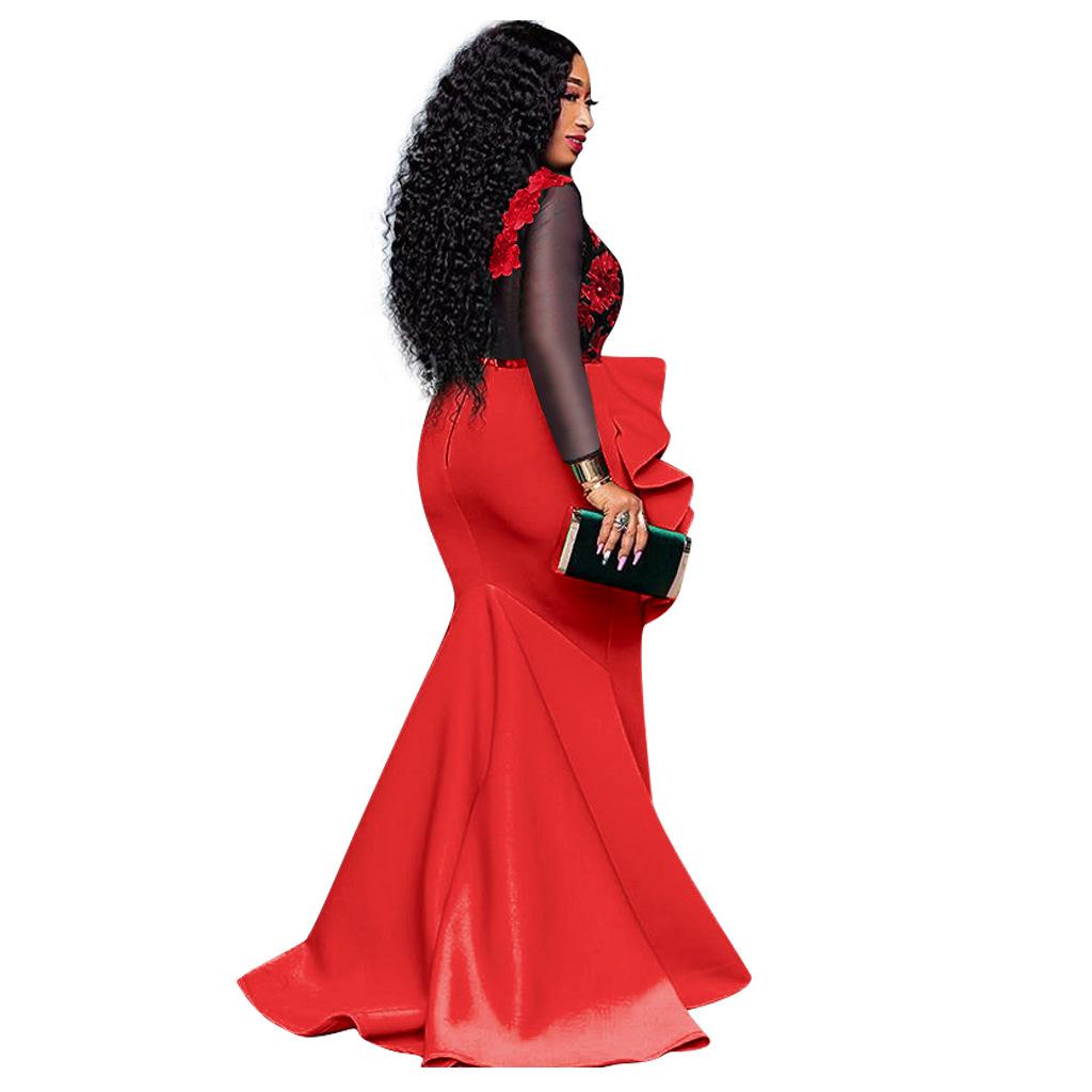 Платье большого размера 2025 новое женское кружевное сетчатое платье с оборками по краю платье вечернее платье