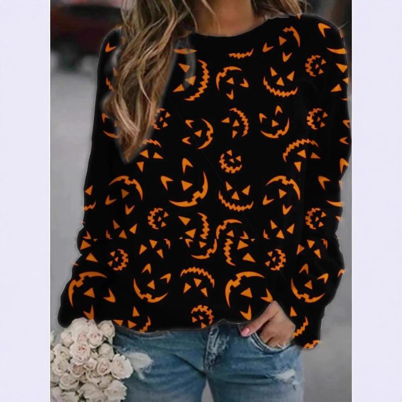 2025 Autumn and Winter Halloween Element Explosion 3D Digital Printing Women's Crew Neck Sweater