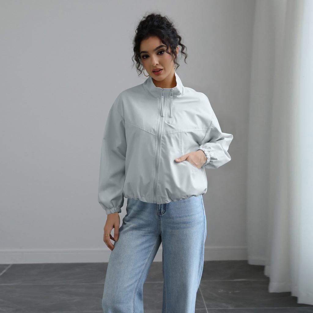 Women's Fashionable Trench Coat Short Standing Collar Thin Jacket