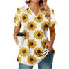 Женская плиссированная футболка с V-образным вырезом и короткими рукавами с принтом подсолнухов, повседневная деловая рубашка