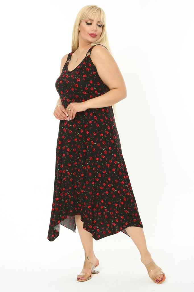 Женское платье большого размера, красное платье на бретельках с маленьким цветочным узором