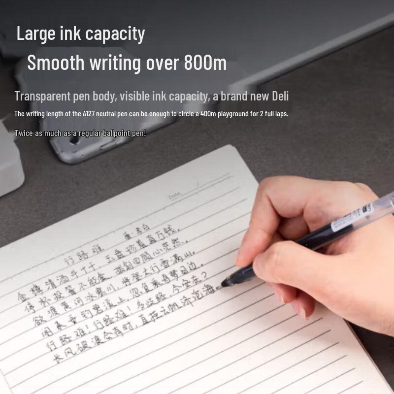 Deli A127 Large Capacity 0.5mm Black Gel Pens - 12-Pack